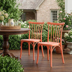 Set of Two Salmon Heavy Duty Plastic Outdoor Stacking Dining Chairs  Warm Home View