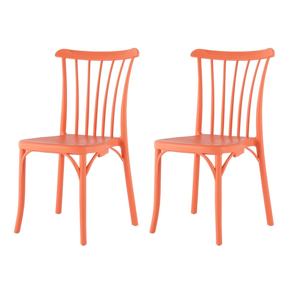 Set of Two Salmon Heavy Duty Plastic Outdoor Stacking Dining Chairs  Warm Home View