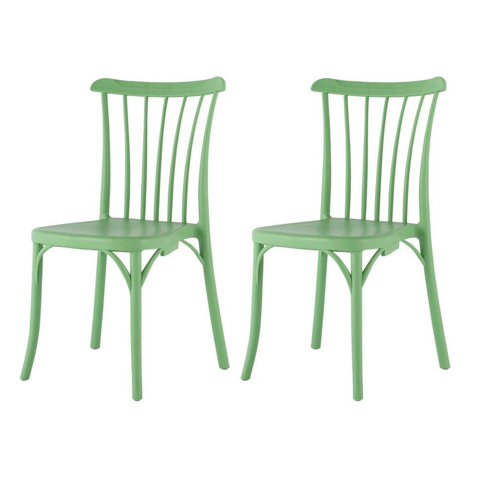 Set of Two Green Heavy Duty Plastic Outdoor Stacking Dining Chairs  Warm Home View