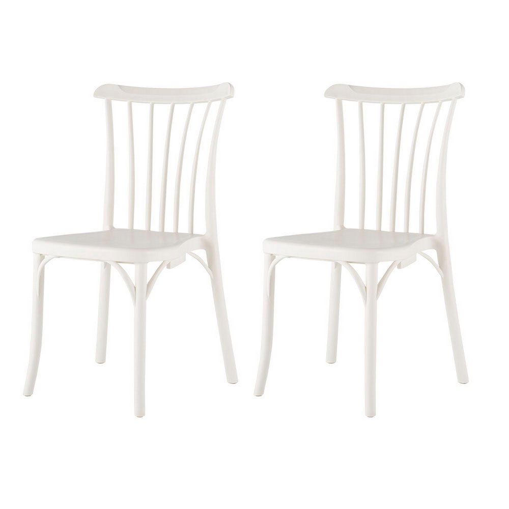 Set of Two White Heavy Duty Plastic Outdoor Stacking Dining Chairs  Warm Home View