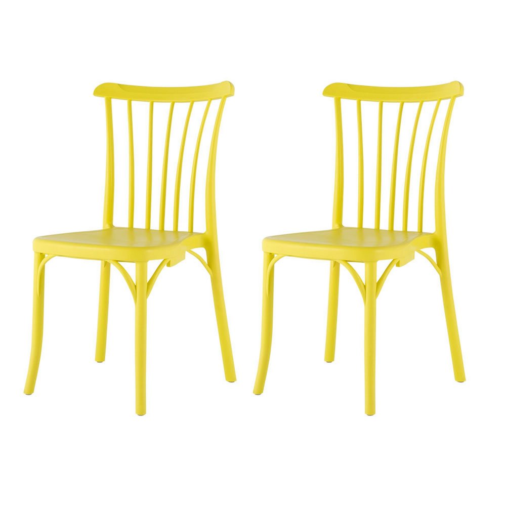 Set of Two Yellow Heavy Duty Plastic Outdoor Stacking Dining Chairs  Warm Home View