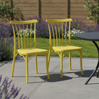 Set of Two Yellow Heavy Duty Plastic Outdoor Stacking Dining Chairs  Warm Home View