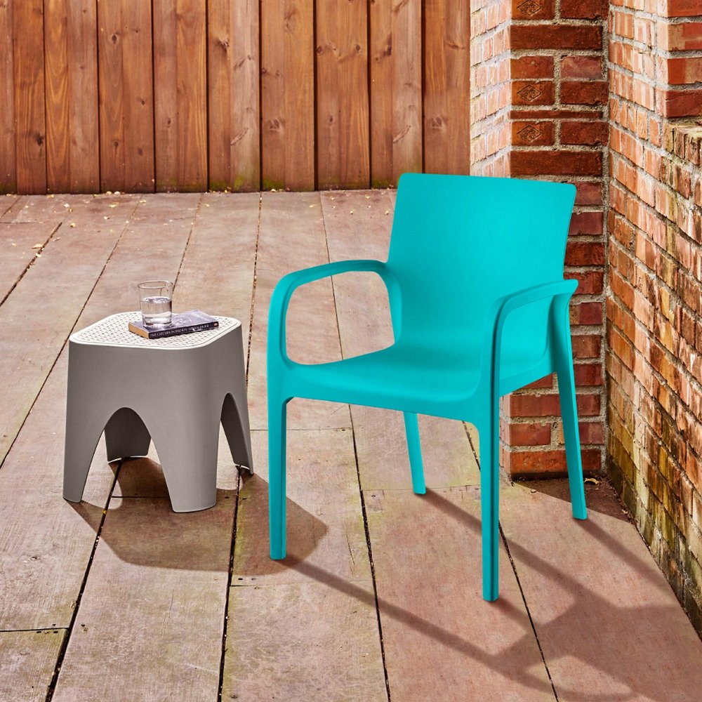 Set of Two Turquoise Heavy Duty Plastic Outdoor Stacking Dining Chairs  Warm Home View