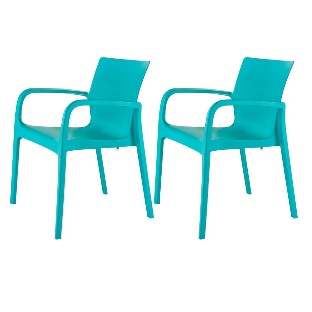 Set of Two Turquoise Heavy Duty Plastic Outdoor Stacking Dining Chairs  Warm Home View