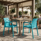 Set of Two Turquoise Heavy Duty Plastic Outdoor Stacking Dining Chairs  Warm Home View