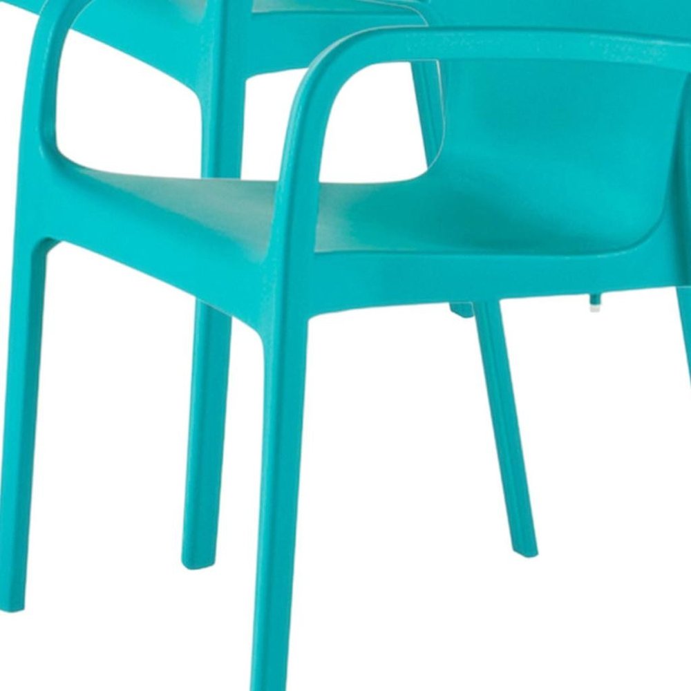 Set of Two Turquoise Heavy Duty Plastic Outdoor Stacking Dining Chairs  Warm Home View
