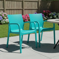 Turquoise Heavy Duty Plastic Outdoor Stacking Dining Chairs – Weather Resistant – Set of 2  Warm Home View