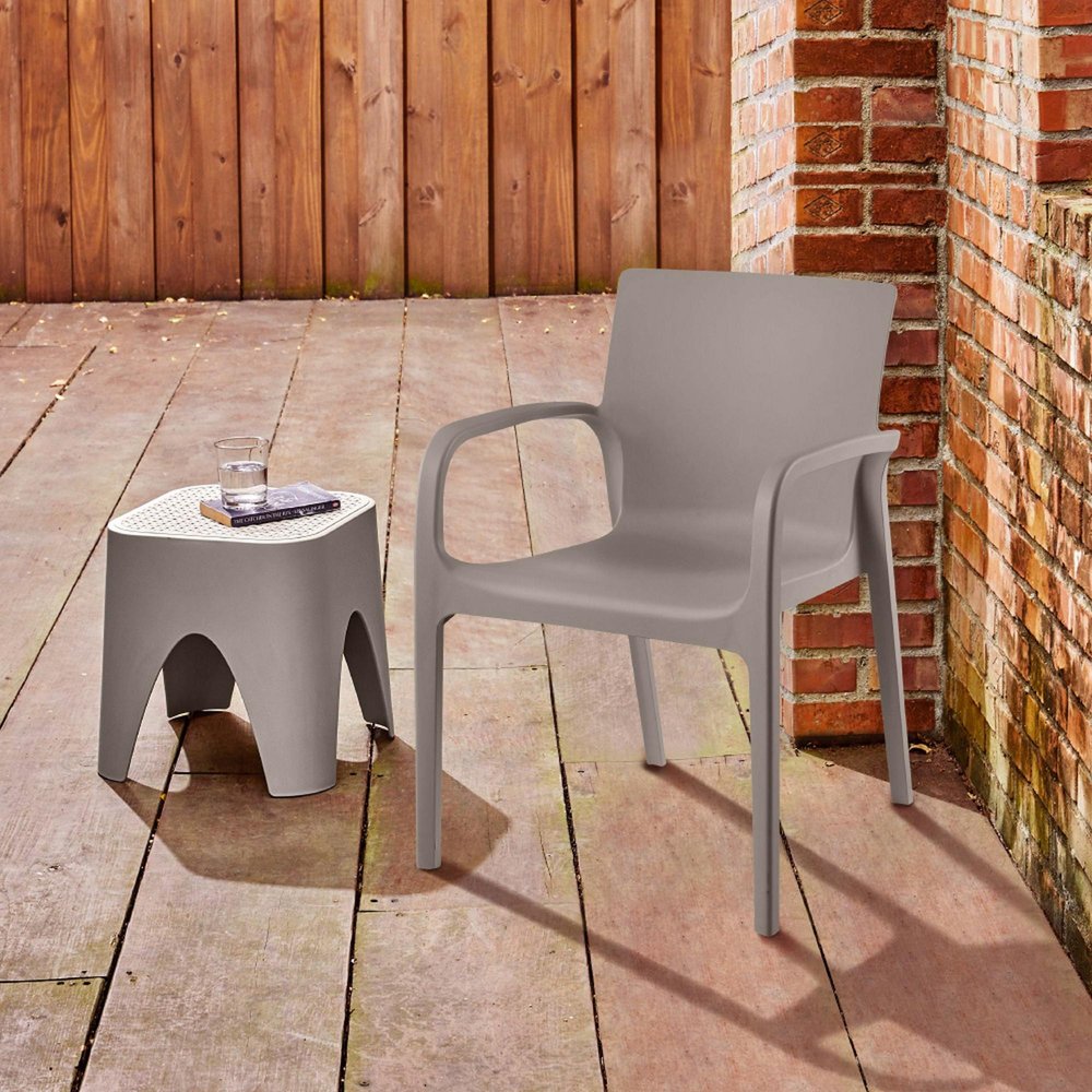 Set of Two Taupe Heavy Duty Plastic Outdoor Stacking Dining Chairs  Warm Home View