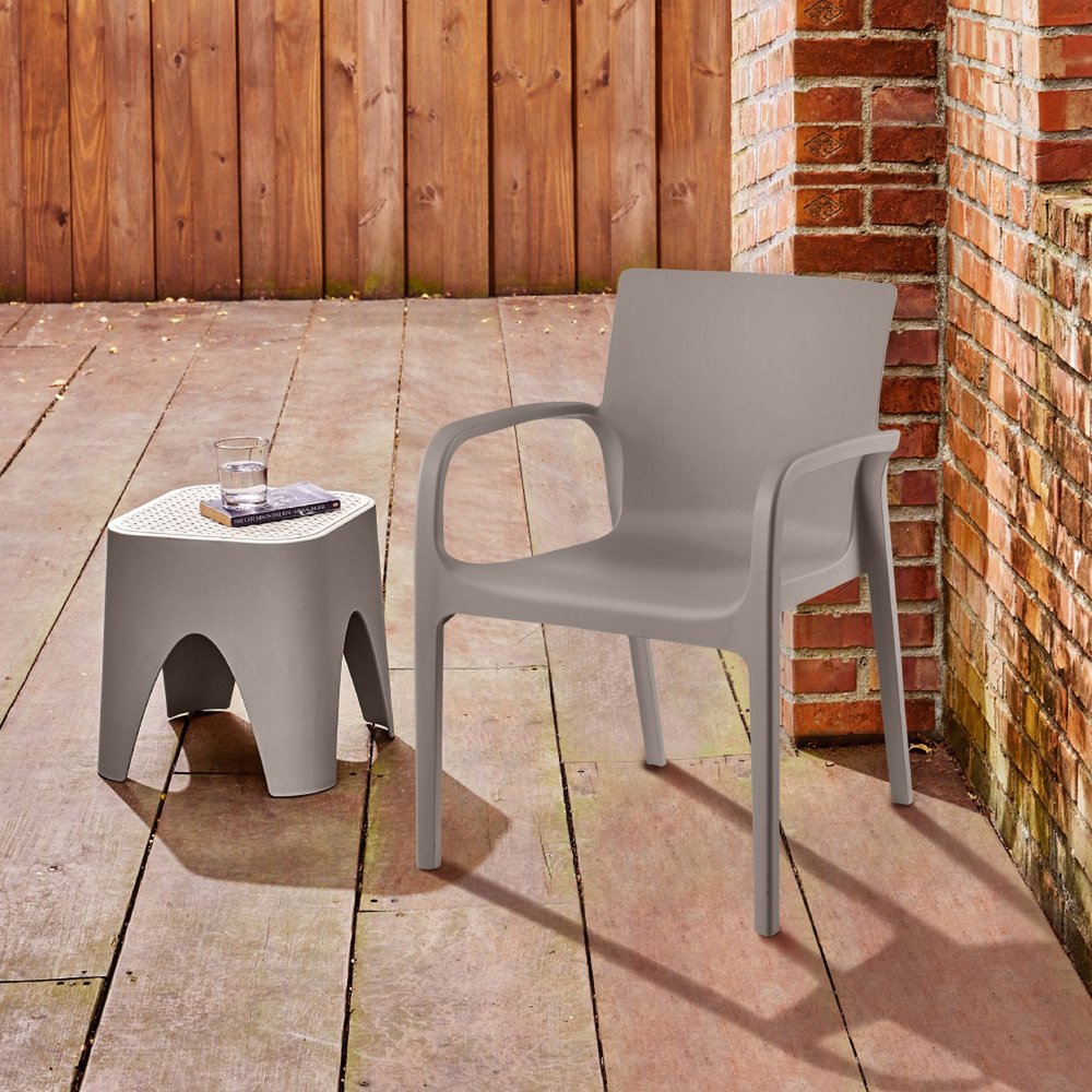 Set of Two Taupe Heavy Duty Plastic Outdoor Stacking Dining Chairs – Weather Resistant  Warm Home View