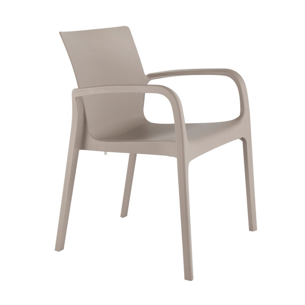 Set of Two Taupe Heavy Duty Plastic Outdoor Stacking Dining Chairs  Warm Home View