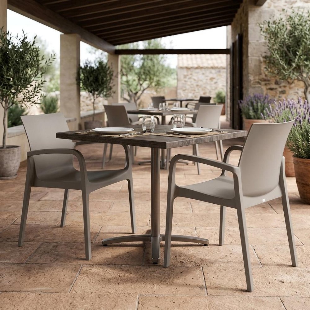 Set of Two Taupe Heavy Duty Plastic Outdoor Stacking Dining Chairs  Warm Home View