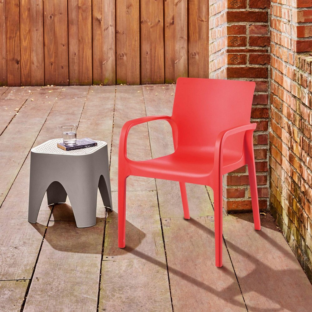 Set of Two Red Heavy Duty Plastic Outdoor Stacking Dining Chairs  Warm Home View