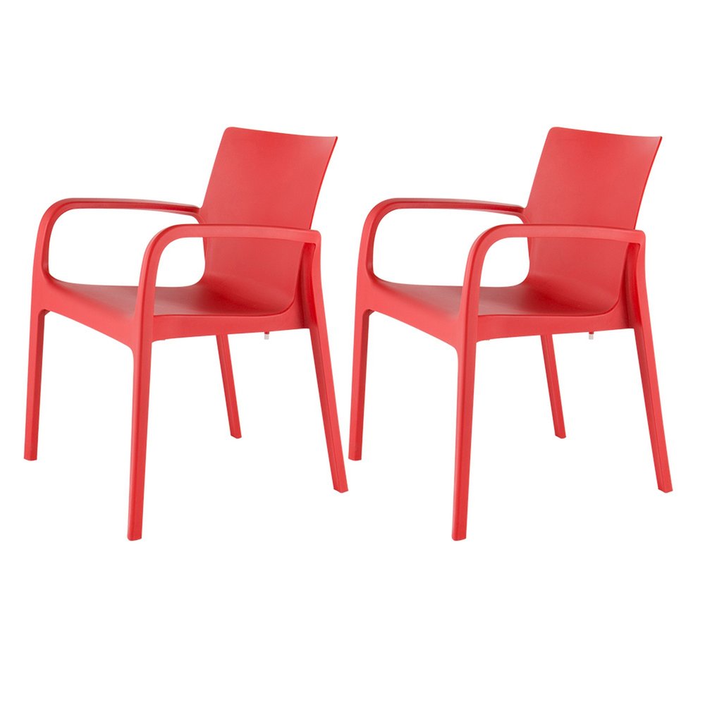Set of Two Red Heavy Duty Plastic Outdoor Stacking Dining Chairs  Warm Home View