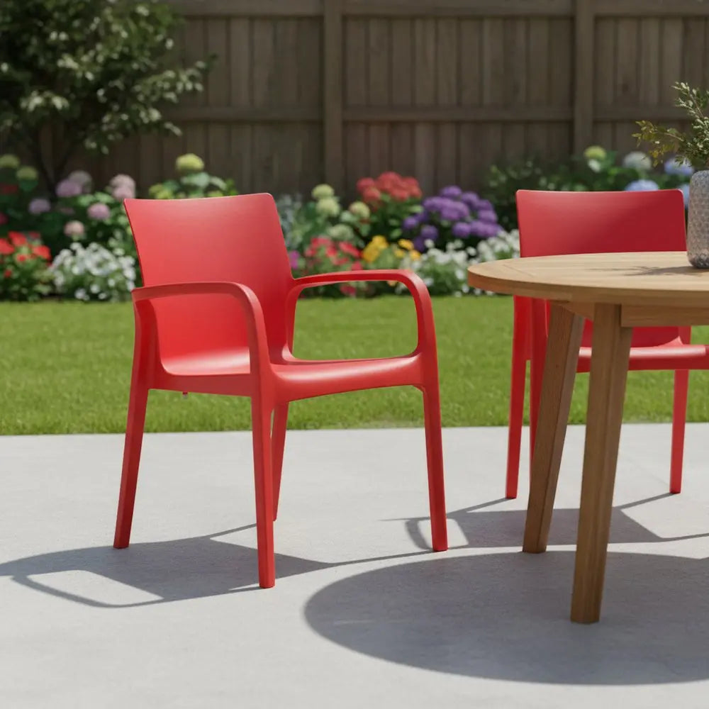 Red Heavy Duty Plastic Outdoor Stacking Dining Chairs - Armchair - Set of 2  Warm Home View