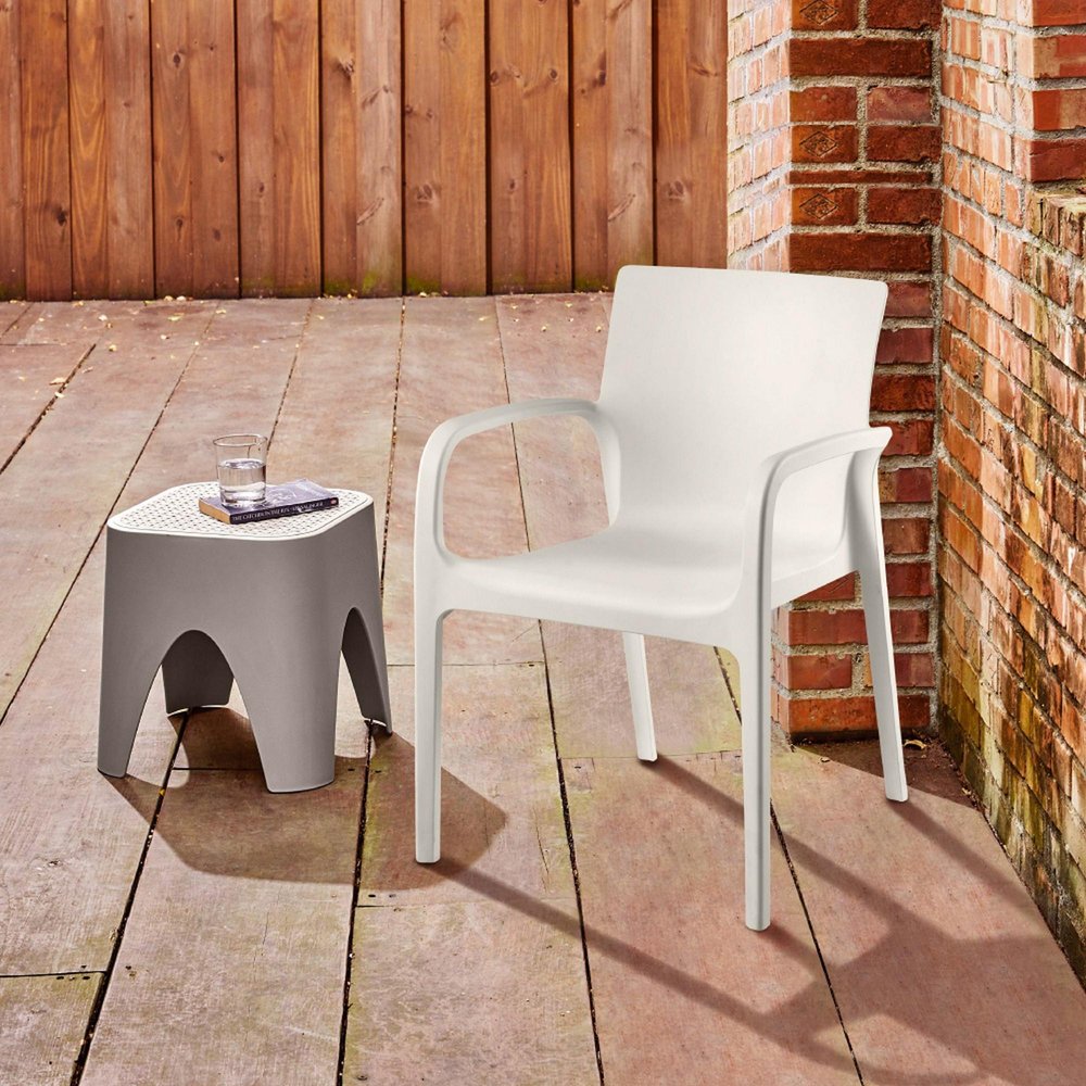 Set of Two White Heavy Duty Plastic Outdoor Stacking Dining Chairs  Warm Home View