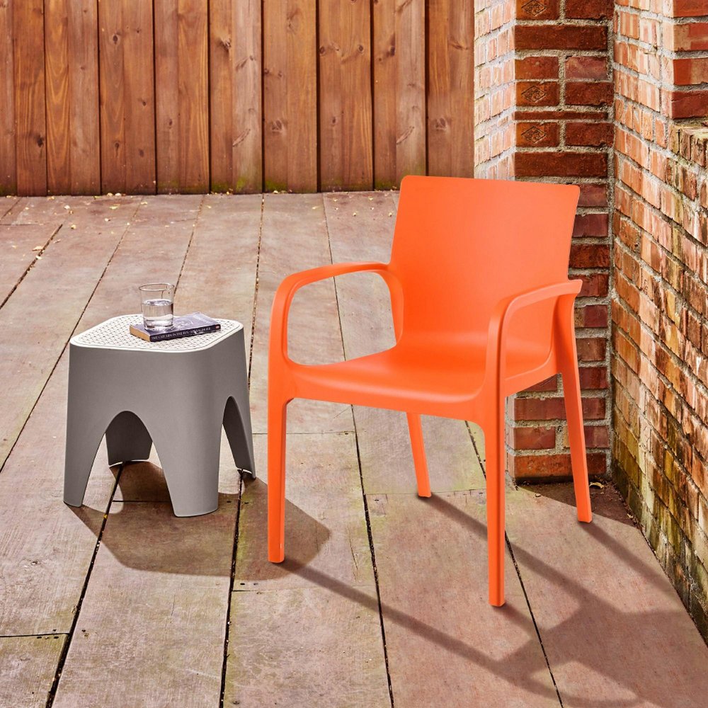 Set of Two Orange Heavy Duty Plastic Outdoor Stacking Dining Chairs  Warm Home View