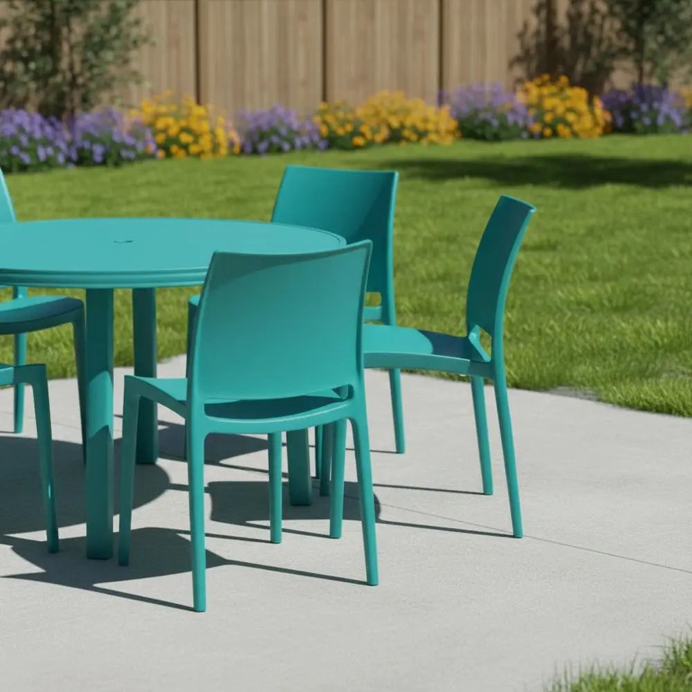 Turquoise Plastic Stacking Dining Chairs - Set of 4  Warm Home View