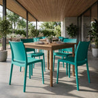 Set of Four Turquoise Heavy Duty Plastic Outdoor Stacking Dining Chairs  Warm Home View