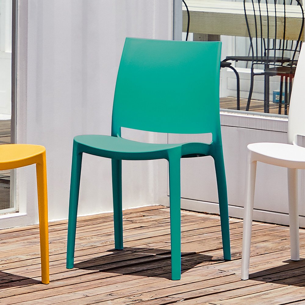 Set of Four Turquoise Heavy Duty Plastic Outdoor Stacking Dining Chairs  Warm Home View