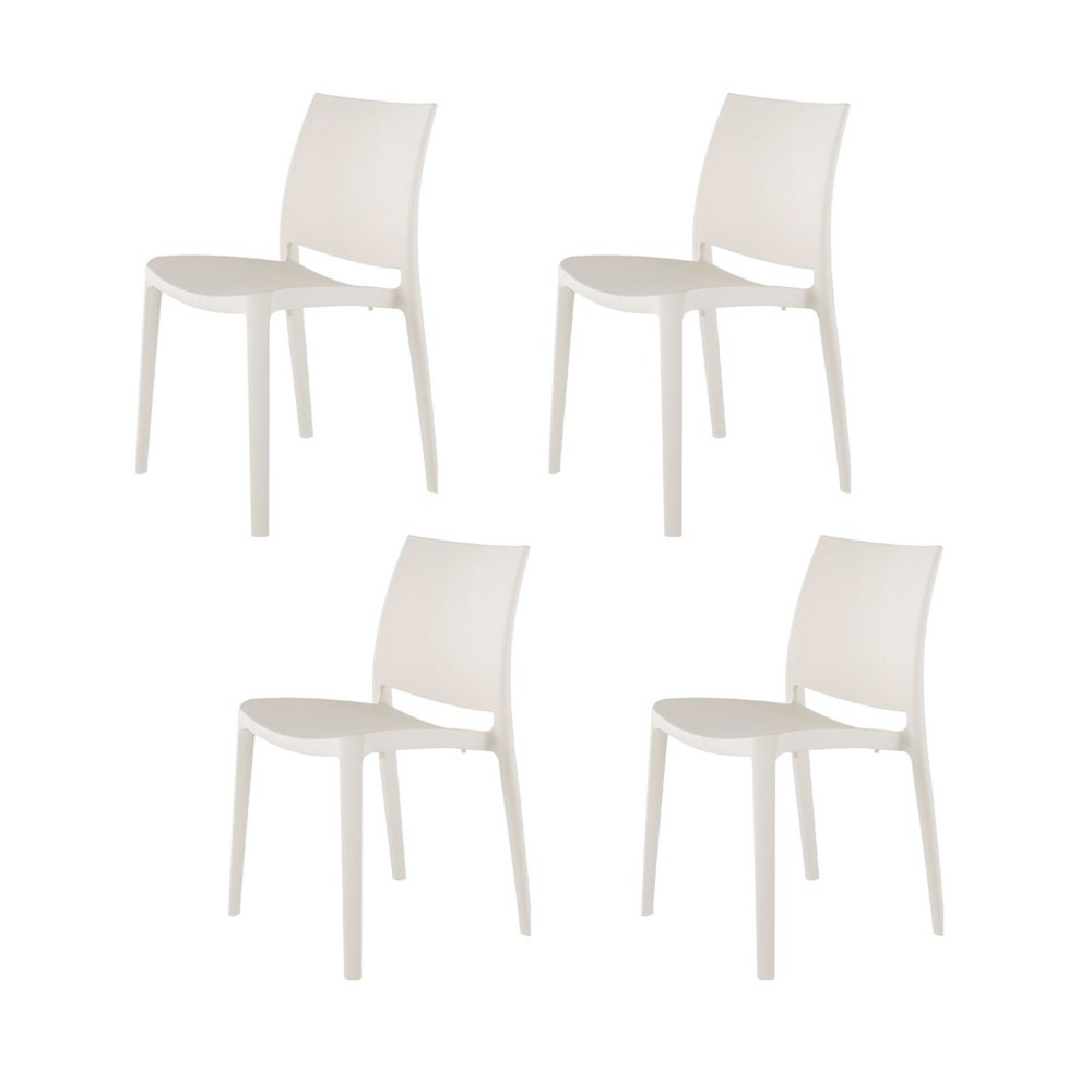 Set of Four White Heavy Duty Plastic Outdoor Stacking Dining Chairs  Warm Home View