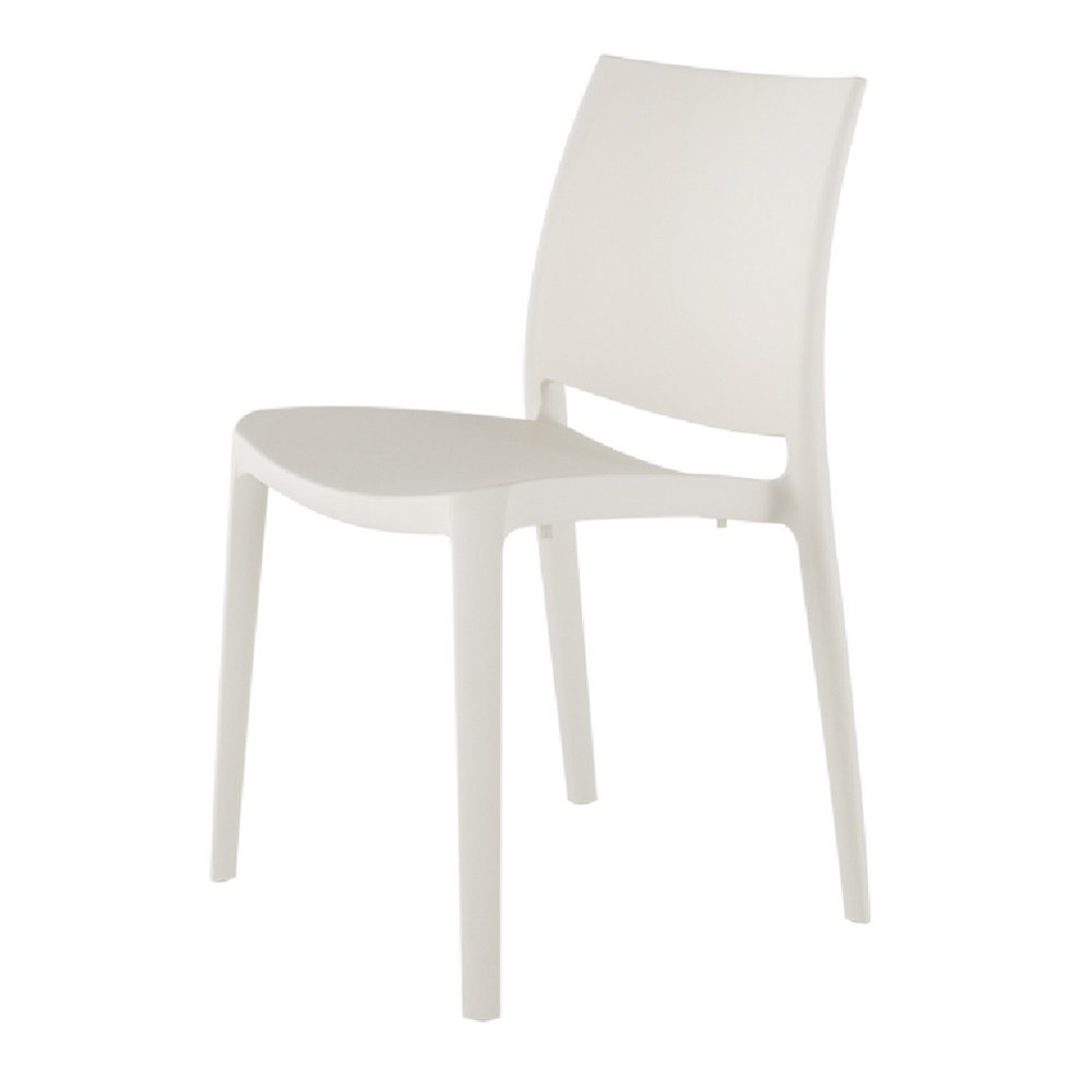 Set of Four White Heavy Duty Plastic Outdoor Stacking Dining Chairs  Warm Home View