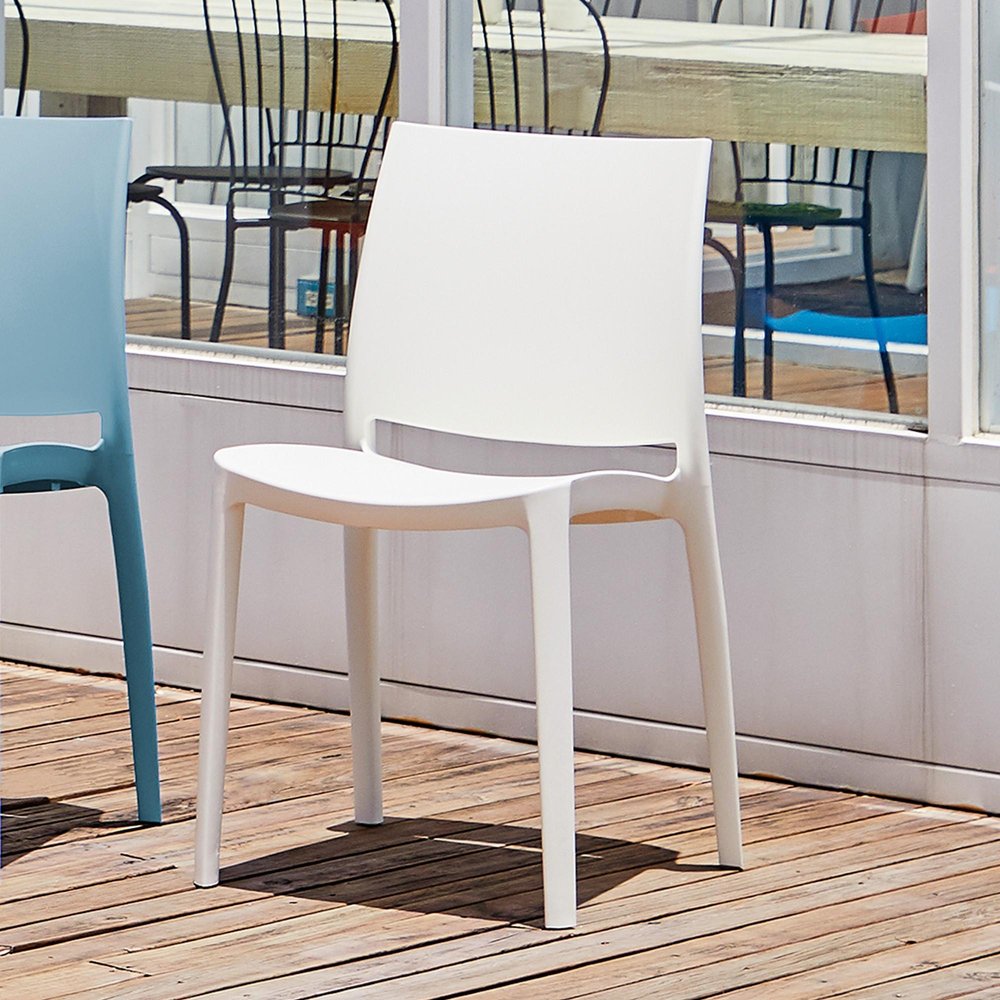 Set of Four White Heavy Duty Plastic Outdoor Stacking Dining Chairs  Warm Home View