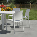 Set of Four White Heavy Duty Plastic Outdoor Stacking Dining Chairs  Warm Home View