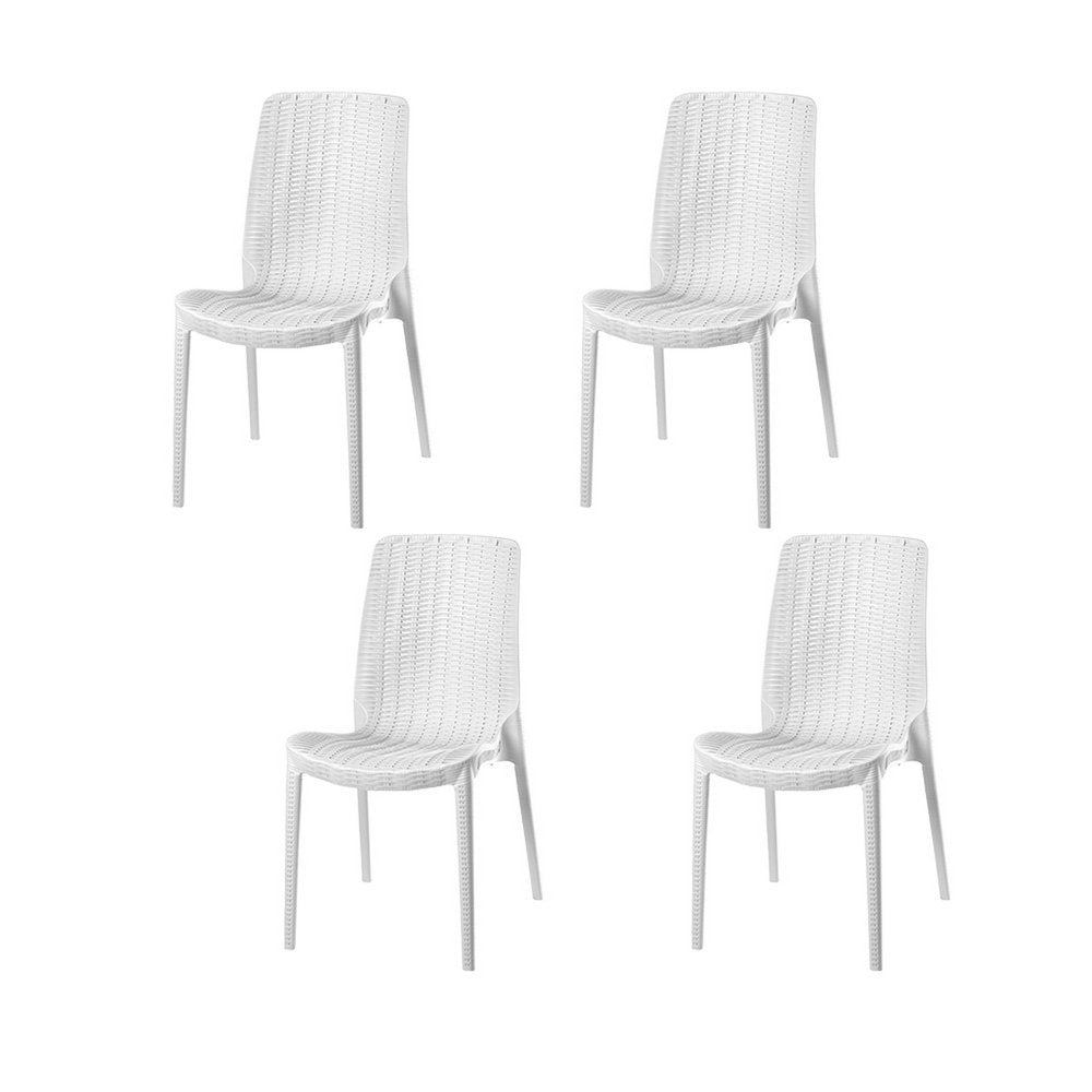 Set of Four White Heavy Duty Plastic Outdoor Stacking Dining Chairs  Warm Home View