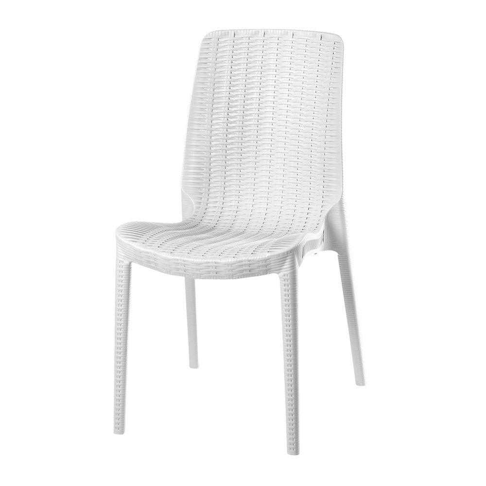 Set of Four White Heavy Duty Plastic Outdoor Stacking Dining Chairs  Warm Home View