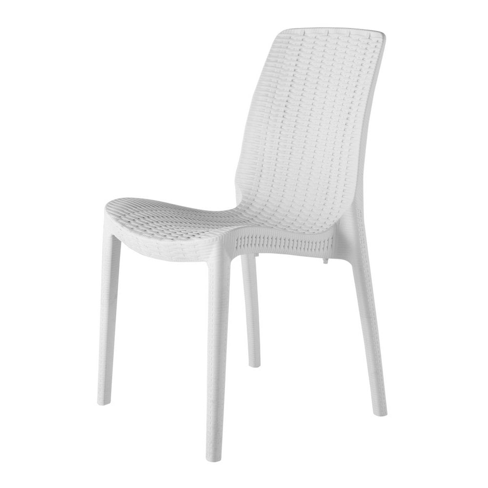 Set of Four White Heavy Duty Plastic Outdoor Stacking Dining Chairs  Warm Home View