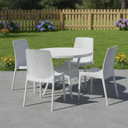 Set of Four White Heavy Duty Plastic Outdoor Stacking Dining Chairs  Warm Home View