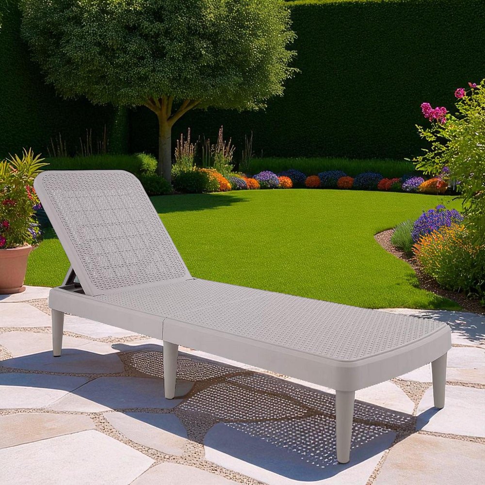 75" Taupe Heavy Duty Plastic Outdoor Stacking Chaise Lounge  Warm Home View