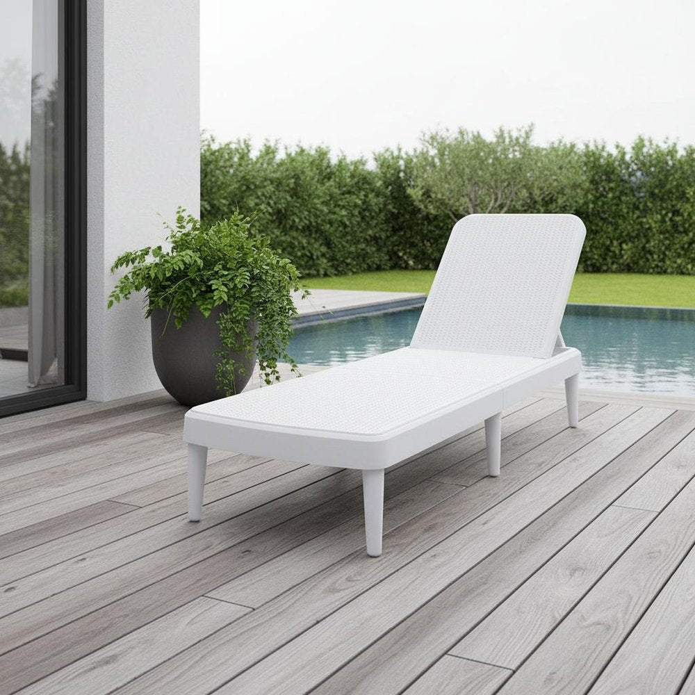 75" White Heavy Duty Plastic Outdoor Stacking Chaise Lounge  Warm Home View