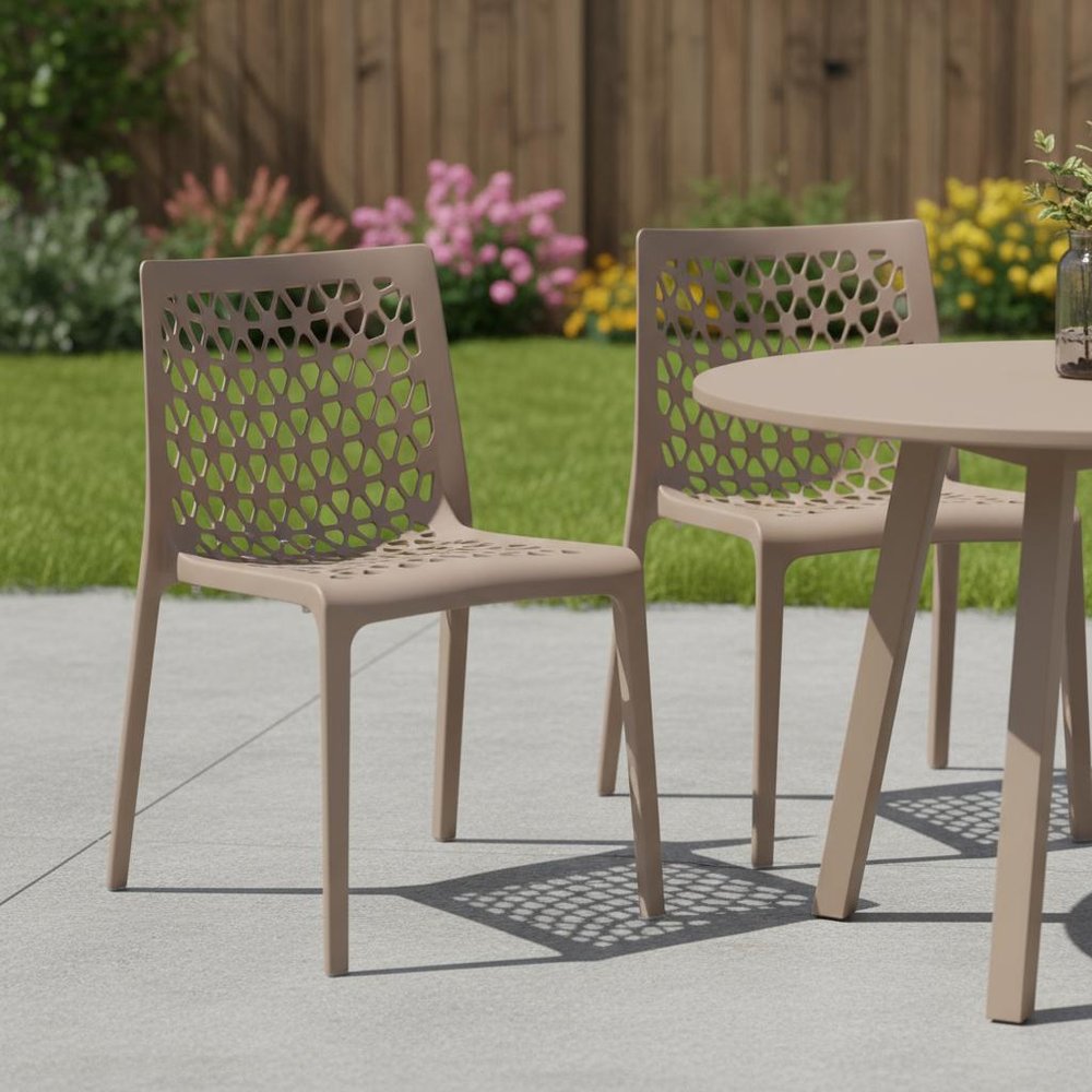Set of Two Gray Heavy Duty Plastic Outdoor Stacking Dining Chairs  Warm Home View