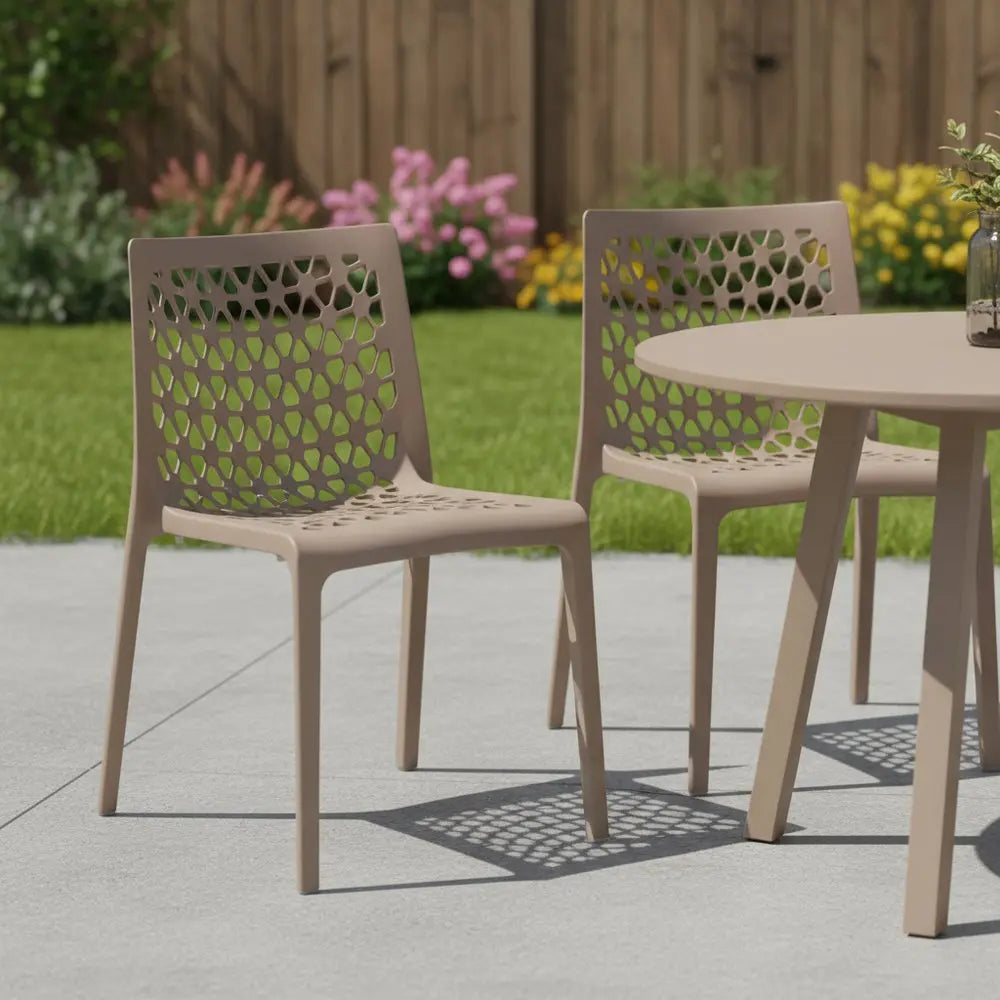 Set of Two Gray Heavy Duty Plastic Outdoor Stacking Dining Chairs – All-Weather Polypropylene  Warm Home View