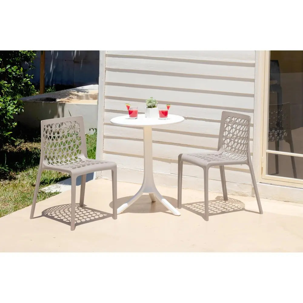 Set of Two Gray Heavy Duty Plastic Outdoor Stacking Dining Chairs – All-Weather Polypropylene  Warm Home View
