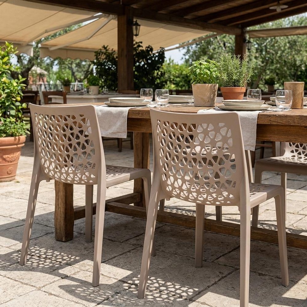 Set of Two Gray Heavy Duty Plastic Outdoor Stacking Dining Chairs  Warm Home View