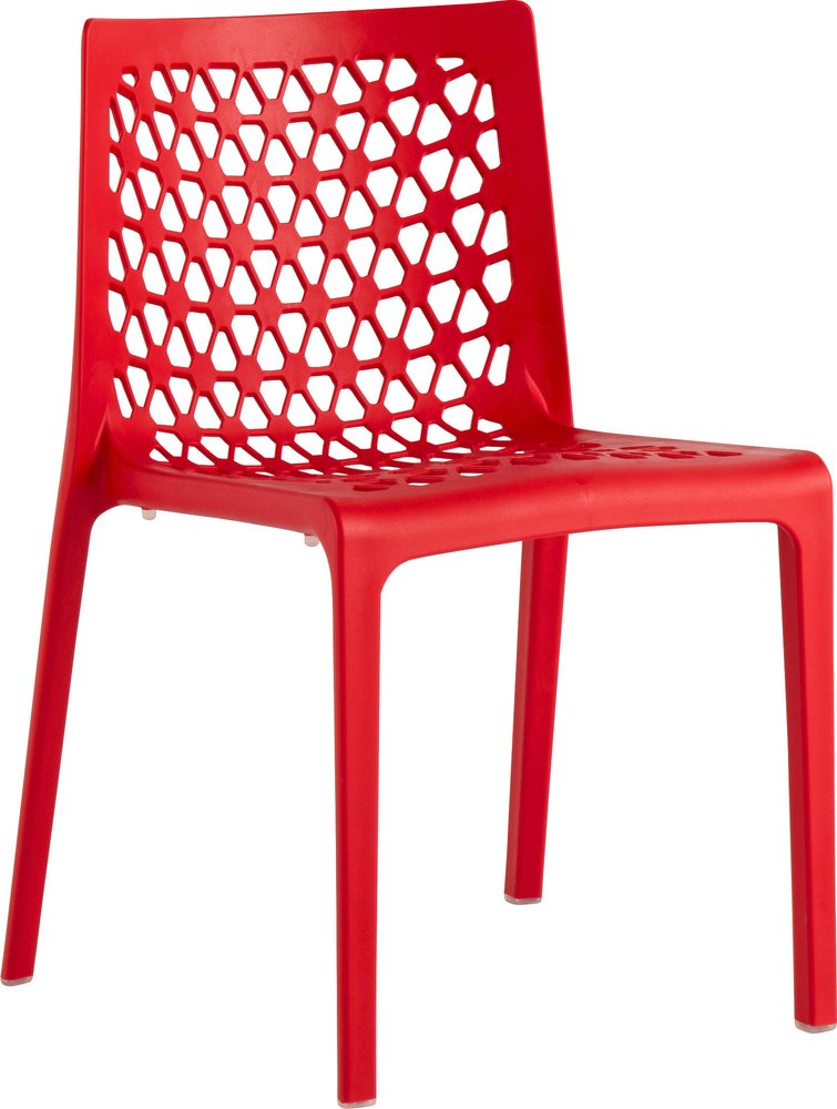 Set of Two Red Heavy Duty Plastic Outdoor Stacking Dining Chairs  Warm Home View