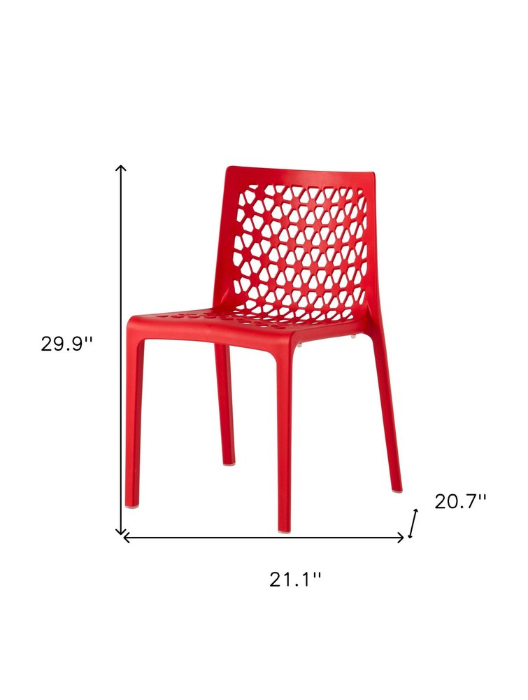 Set of Two Red Heavy Duty Plastic Outdoor Stacking Dining Chairs  Warm Home View