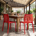 Set of Two Red Heavy Duty Plastic Outdoor Stacking Dining Chairs  Warm Home View