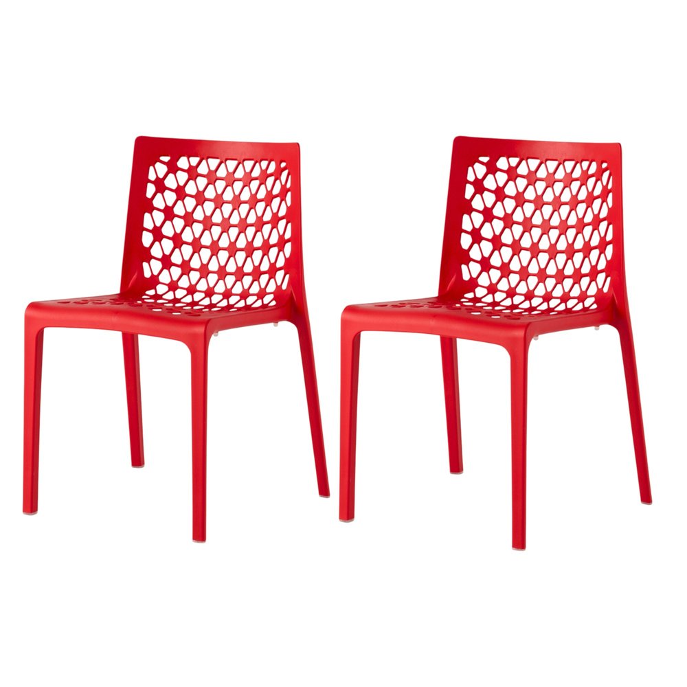 Set of Two Red Heavy Duty Plastic Outdoor Stacking Dining Chairs  Warm Home View