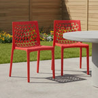 Red Heavy Duty Plastic Outdoor Stacking Dining Chairs – Weather Resistant – Set of 2  Warm Home View