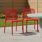 Set of Two Red Heavy Duty Plastic Outdoor Stacking Dining Chairs  Warm Home View