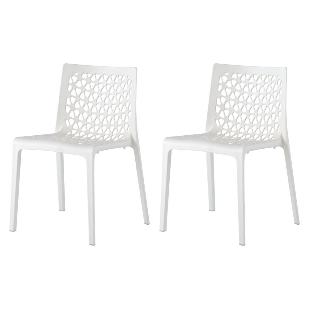 Set of Two White Heavy Duty Plastic Outdoor Stacking Dining Chairs  Warm Home View