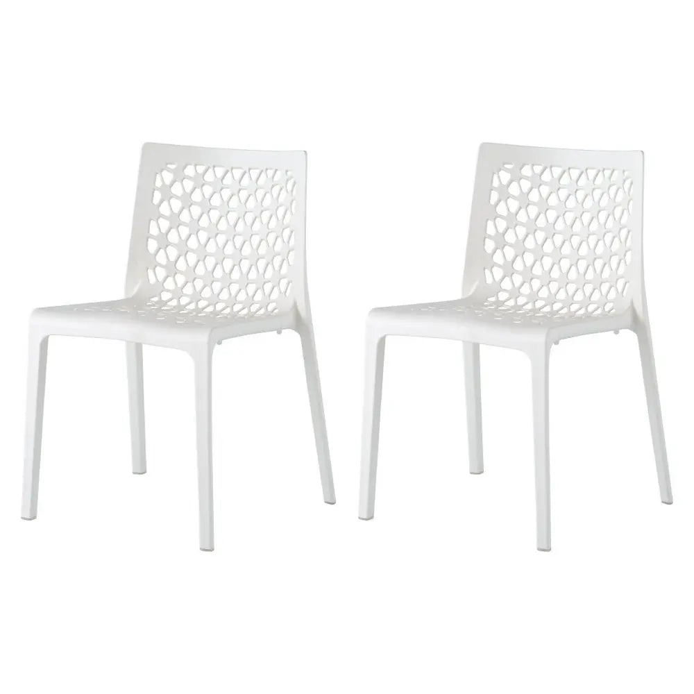 Set of Two White Heavy Duty Plastic Outdoor Stacking Dining Chairs – Weather Resistant  Warm Home View