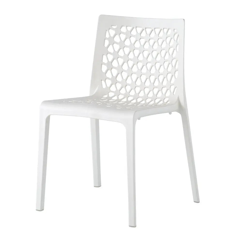 Set of Two White Heavy Duty Plastic Outdoor Stacking Dining Chairs – Weather Resistant  Warm Home View