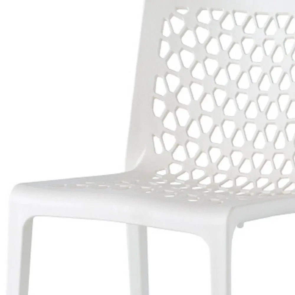 Set of Two White Heavy Duty Plastic Outdoor Stacking Dining Chairs – Weather Resistant  Warm Home View