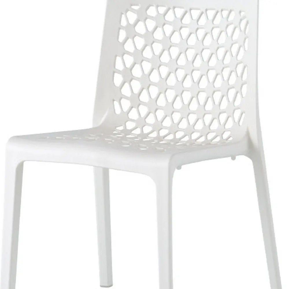 Set of Two White Heavy Duty Plastic Outdoor Stacking Dining Chairs – Weather Resistant  Warm Home View