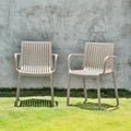 Set of Two Taupe Heavy Duty Plastic Outdoor Stacking Arm Chairs  Warm Home View