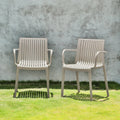 Set of Two Taupe Heavy Duty Plastic Outdoor Stacking Arm Chairs – Weather Resistant  Warm Home View